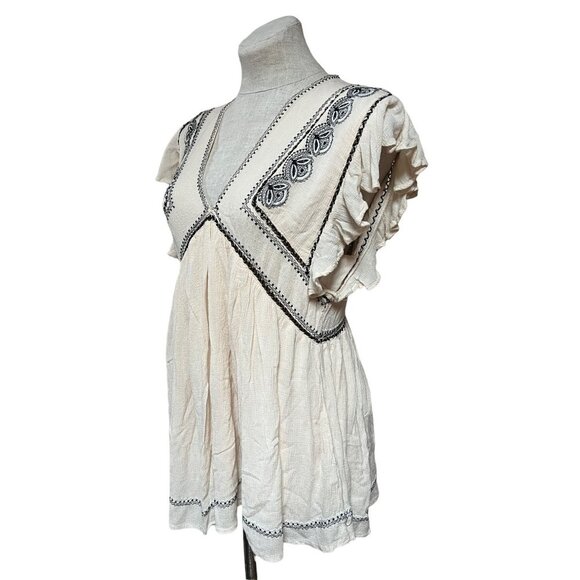 Free People Falling Water Tunic Embroidered Flutter Sleeve Cream Bohemian Relaxe - Picture 5 of 11
